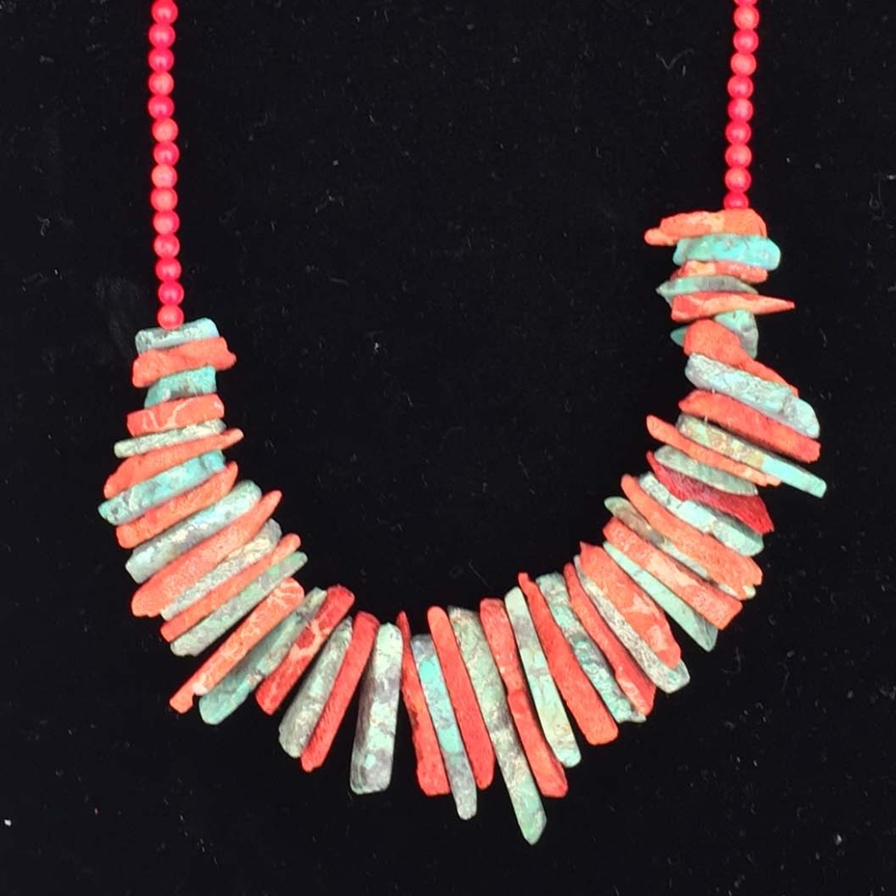Handmade Red Coral and Turquoise Necklace